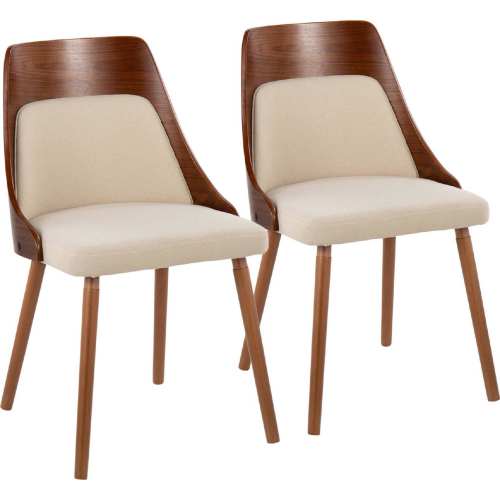 Anabelle Dining Accent Chair in Walnut Wood & Cream Fabric (Set of 2)